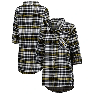 Chemise de nuit à manches longues en flanelle Mainstay pour femmes Concepts Sport Pittsburgh Penguins Noir