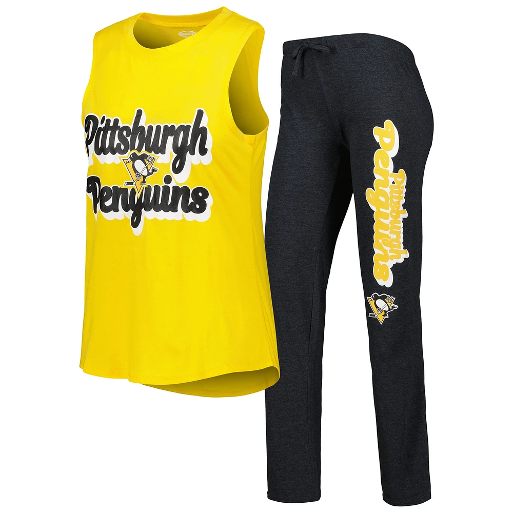 Concepts Sport Doré/noir chiné Pittsburgh Penguins Meter Muscle Débardeur et pantalon Ensemble de nuit