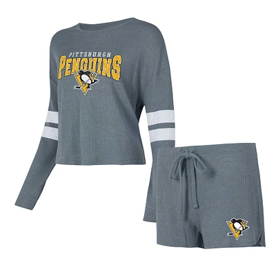 Ensemble de nuit Concepts Sport gris Pittsburgh Penguins Meadow T-shirt à manches longues et short pour femmes