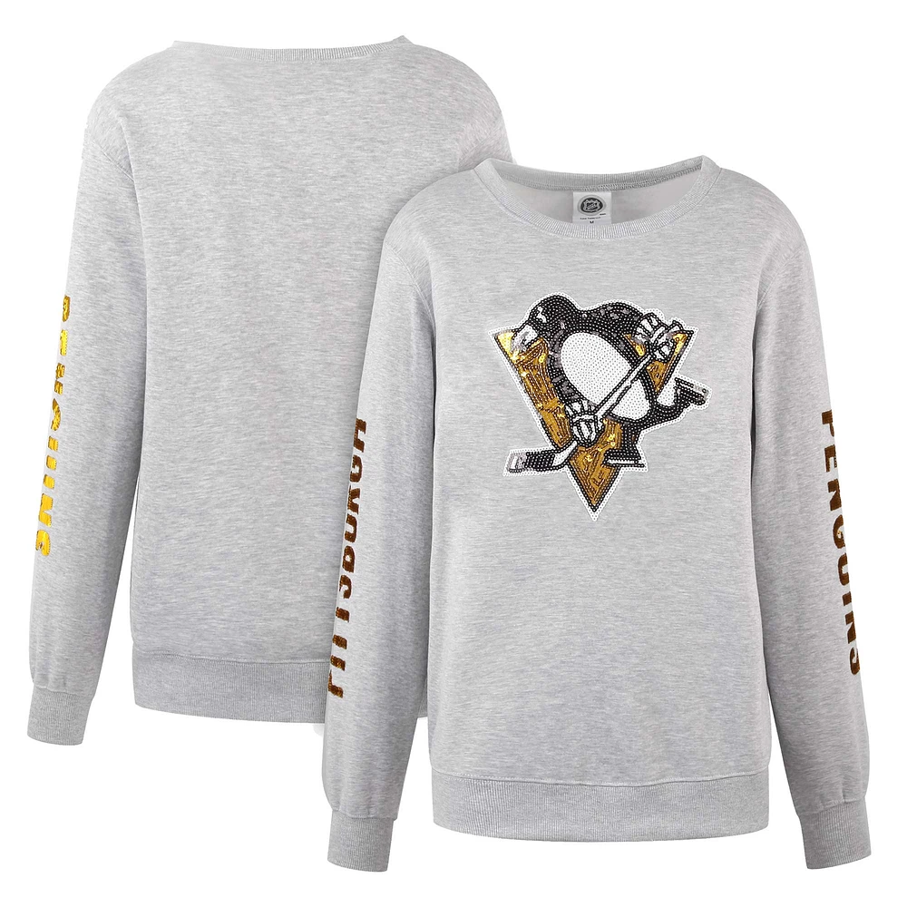 Sweat-shirt à paillettes Cuce Heather Grey Pittsburgh Penguins pour femmes