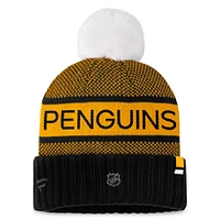 Bonnet en tricot à revers authentique Pro Rink Fanatics pour femmes noir/or avec pompon des Penguins de Pittsburgh