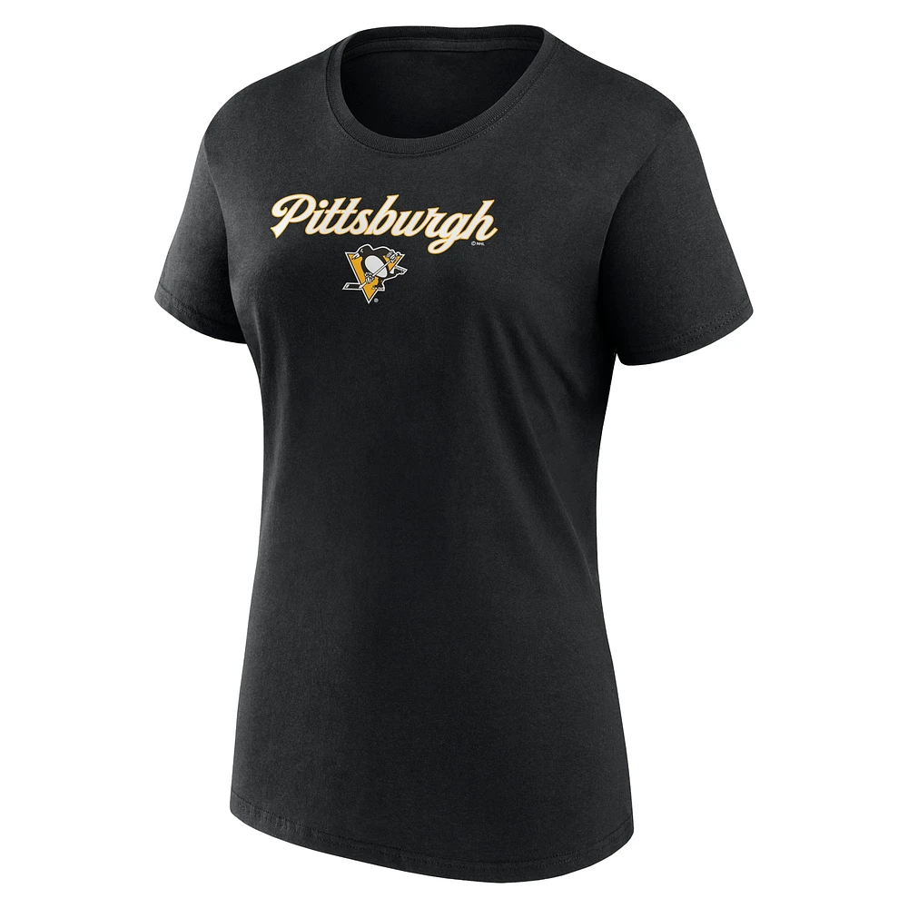 Women's Fanatics Black/Gray Pittsburgh Penguins Script T-Shirt & Shorts Set