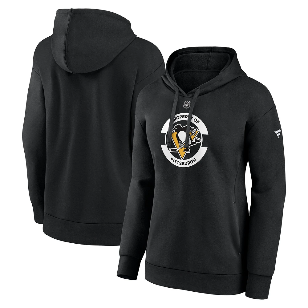 Sweat à capuche en polaire secondaire authentique Pro Core des Penguins de Pittsburgh Fanatics pour femmes, noir