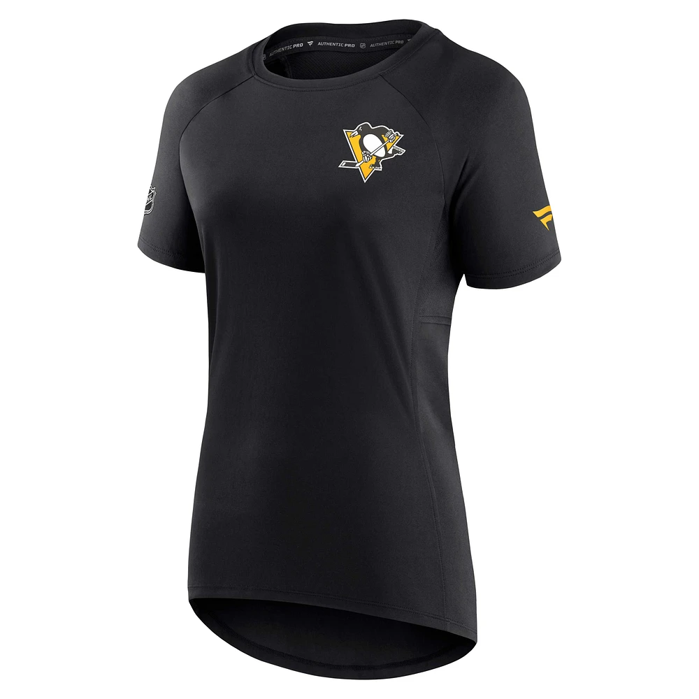 T-shirt technique raglan authentique Pro Rink Fanatics pour femmes des Penguins de Pittsburgh noir