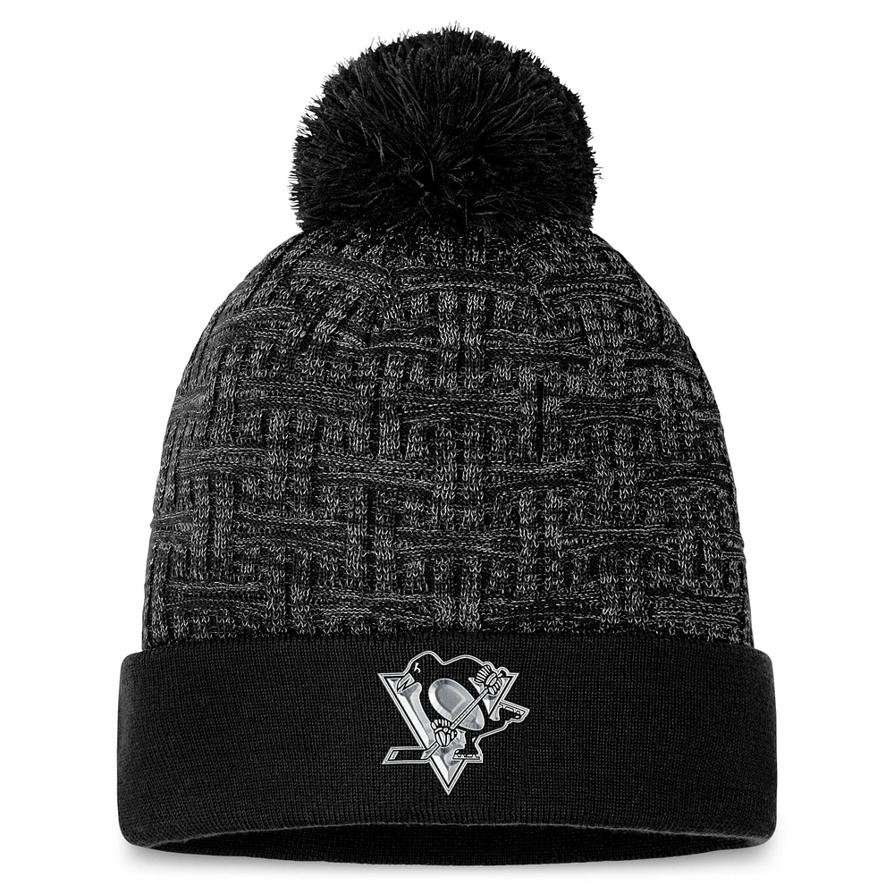 Women's Fanatics  Black Pittsburgh Penguins Authentic Pro Road Cuffed Knit Hat with Pom