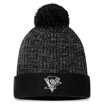 Bonnet en tricot à revers authentique Pro Road Fanatics pour femmes des Penguins de Pittsburgh noir avec pompon