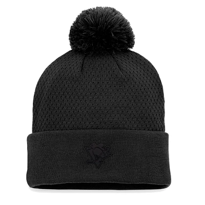 Women's Fanatics Black Pittsburgh Penguins Authentic Pro Road Cuffed Knit Hat with Pom