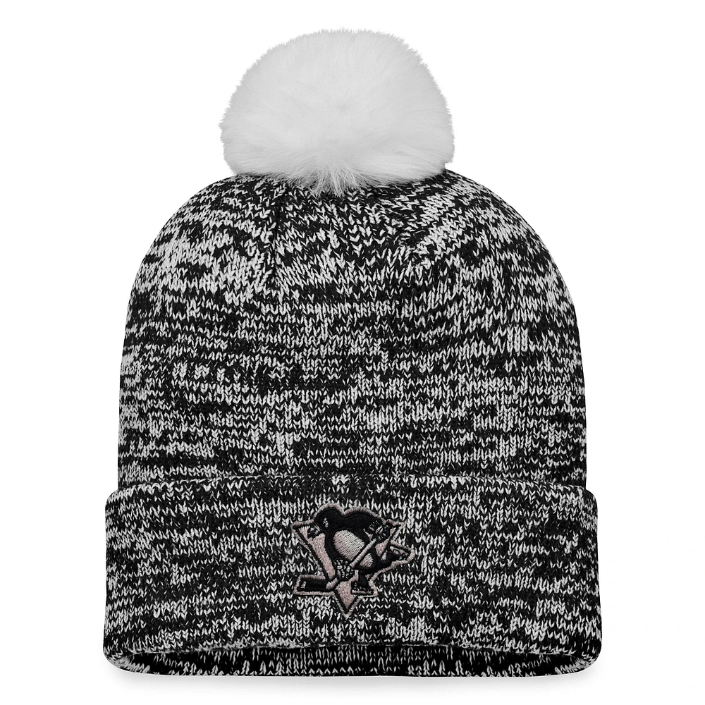 Bonnet en tricot à revers Glimmer Fanatics pour femmes, noir, Pittsburgh Penguins avec pompon