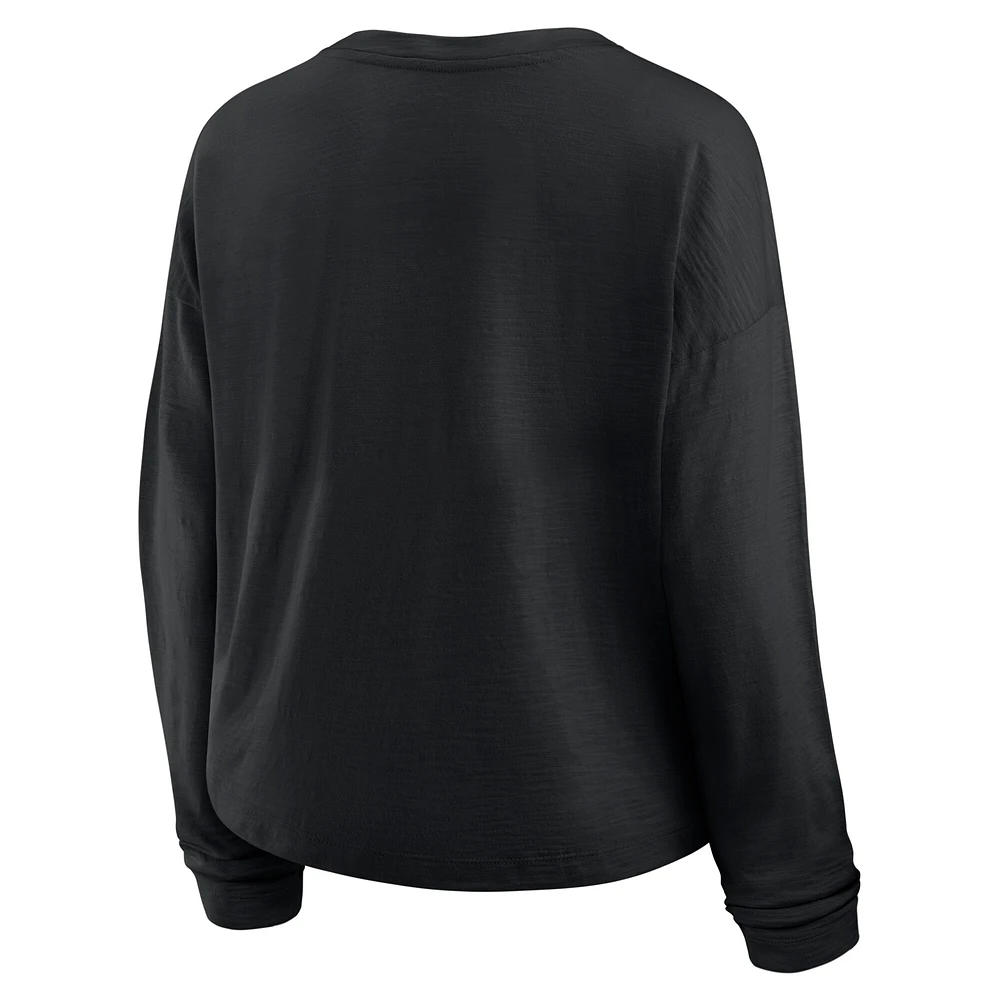T-shirt Henley surdimensionné à manches longues et col rond pour femme, motif Penguins de Pittsburgh, noir, fanatiques