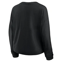 T-shirt Henley surdimensionné à manches longues et col rond pour femme, motif Penguins de Pittsburgh, noir, fanatiques