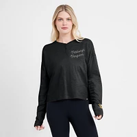 T-shirt Henley surdimensionné à manches longues et col rond pour femme, motif Penguins de Pittsburgh, noir, fanatiques