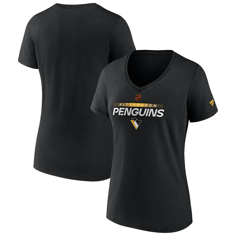 T-shirt à col en V édition spéciale pour femmes Fanatics Black Pittsburgh Penguins