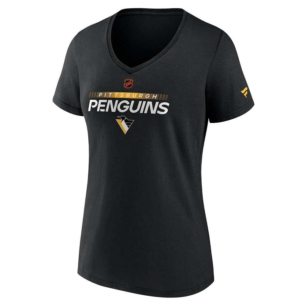 T-shirt à col en V édition spéciale pour femmes Fanatics Black Pittsburgh Penguins