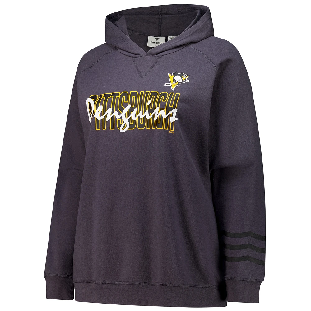 Women's Fanatics Charcoal Pittsburgh Penguins Plus Lightweight Fleece Raglan Pullover Hoodie