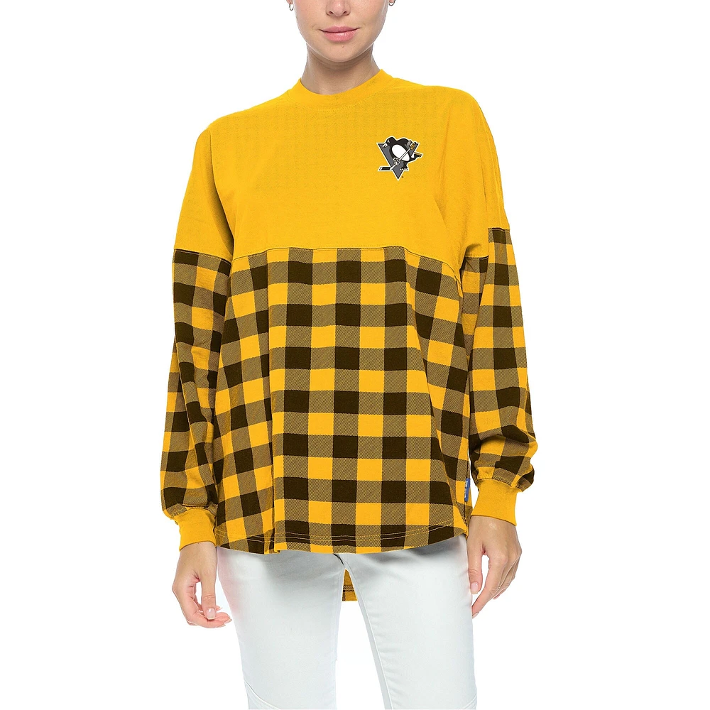 Women's Fanatics Gold Pittsburgh Penguins Buffalo Check Long Sleeve T-Shirt