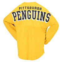 Women's Fanatics Gold Pittsburgh Penguins Spirit Lace-Up V-Neck Long Sleeve Jersey T-Shirt