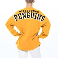 T-shirt à manches longues et col en V lacets Fanatics Gold Pittsburgh Penguins Spirit pour femmes