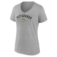 T-shirt col en V gris fanatiques pour femmes des Penguins de Pittsburgh
