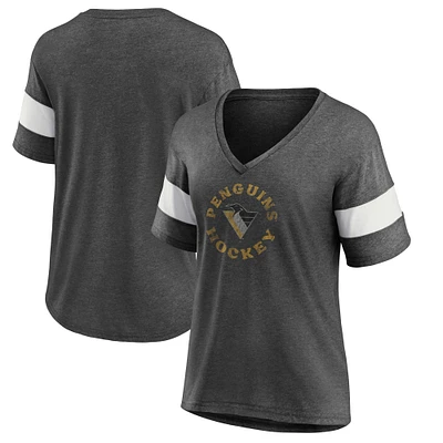 Women's Fanatics Heather Charcoal Pittsburgh Penguins Special Edition 2.0 Ring The Alarm V-Neck T-Shirt