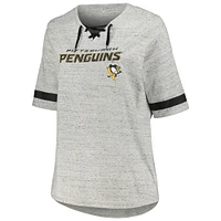 T-shirt à lacets grande taille Fanatics Heather Grey Pittsburgh Penguins pour femmes