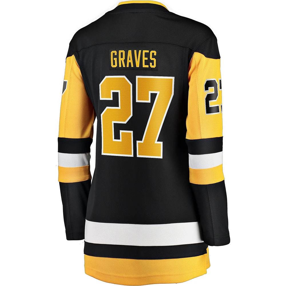 Maillot de joueur échappé à domicile des Penguins Pittsburgh Fanatics Ryan Graves pour femmes, noir