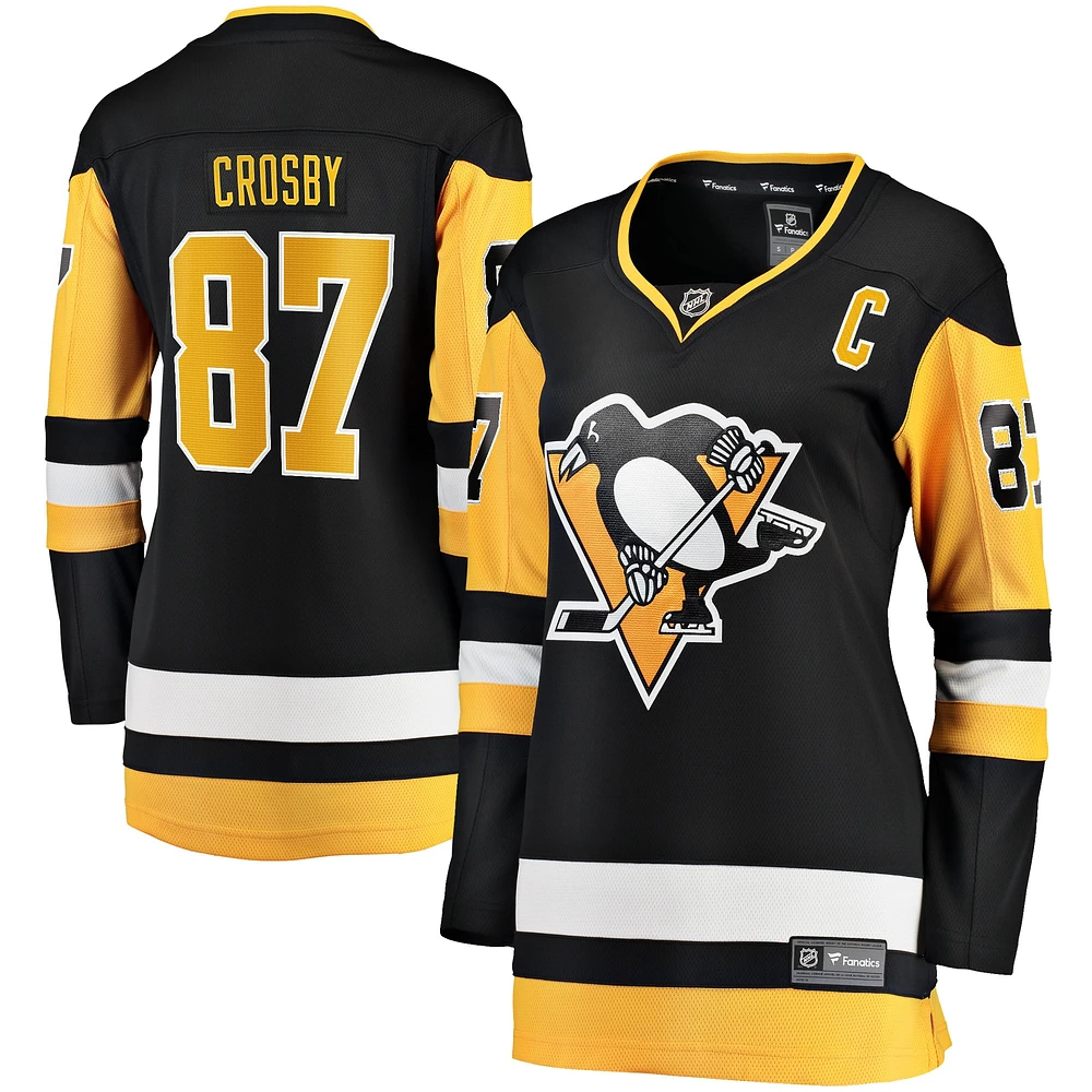 Fanatics pour femmes Sidney Crosby Noir Pittsburgh Penguins Captain Patch Home Breakaway Maillot