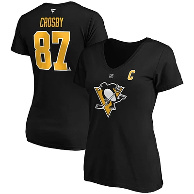 Fanatics pour femmes Sidney Crosby Black Pittsburgh Penguins T-shirt à col en V avec nom et numéro, grande taille