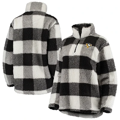 Pittsburgh Penguins G-III 4Her by Carl Banks Women's Plaid Sherpa Quarter-Zip Jacket - Black/White