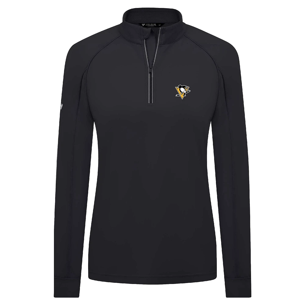 Women's Levelwear Black Pittsburgh Penguins Kinetic Insignia Core Raglan Quarter-Zip Top