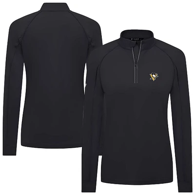 Women's Levelwear Black Pittsburgh Penguins Kinetic Insignia Core Raglan Quarter-Zip Top