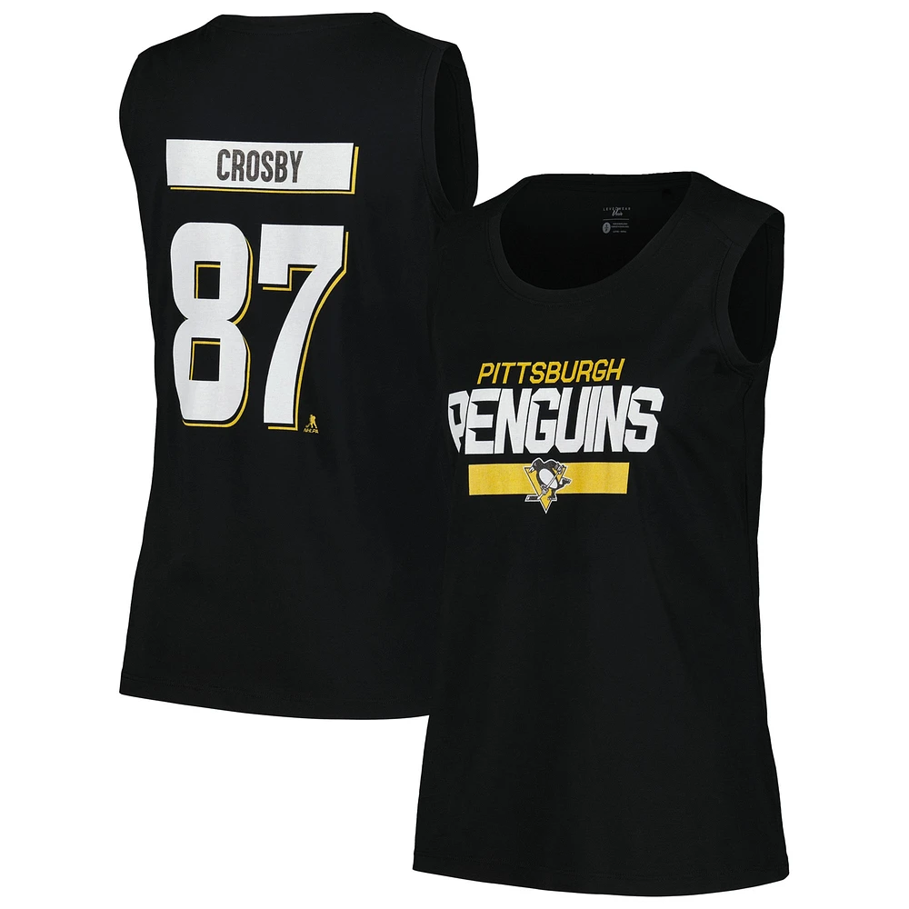 Women's Levelwear Sidney Crosby Black Pittsburgh Penguins Macy Player Name & Number Tank Top