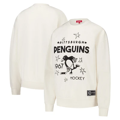 Sweat-shirt à capuche pour femme Mitchell & Ness Cream Pittsburgh Penguins Logo 3.0