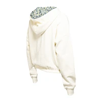 Women's New Era Cream Pittsburgh Penguins Glam Game Quarter-Zip Cropped Floral Hoodie Pullover