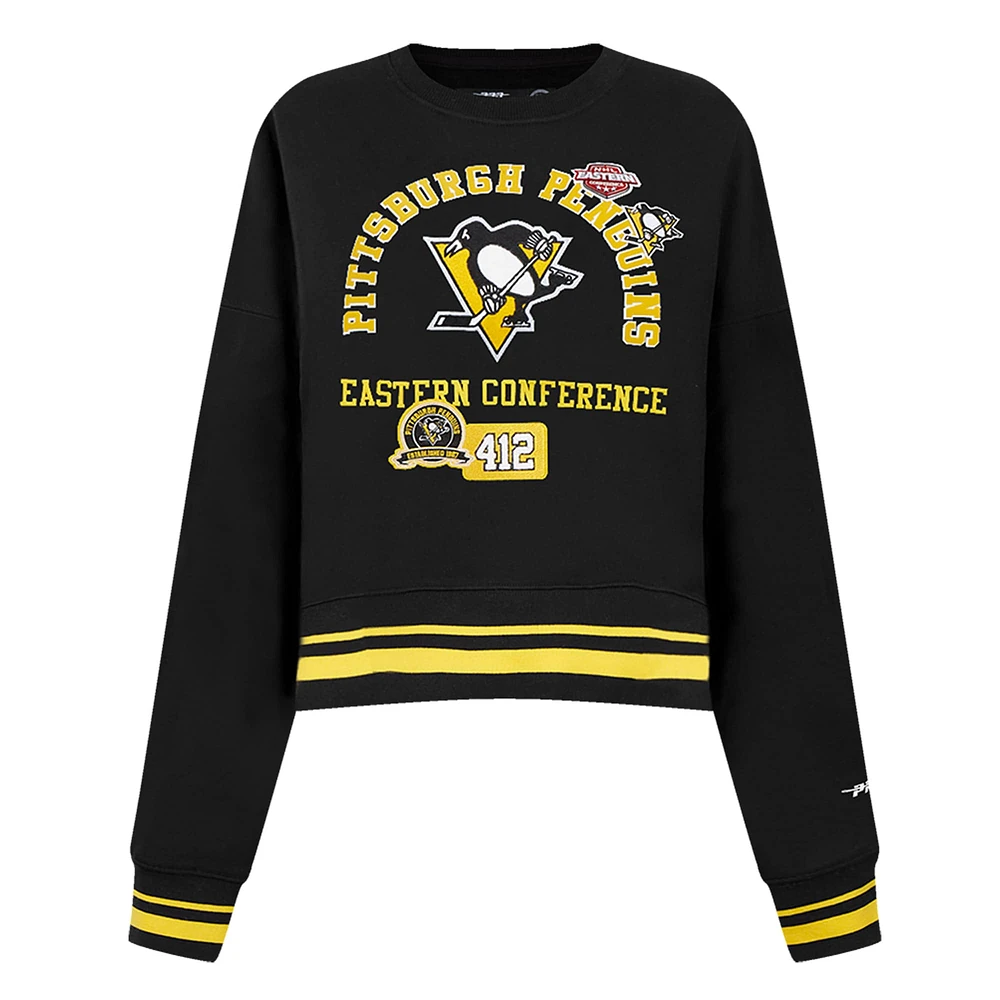 Sweat-shirt court Pro Standard noir pour femme avec code régional des Penguins de Pittsburgh