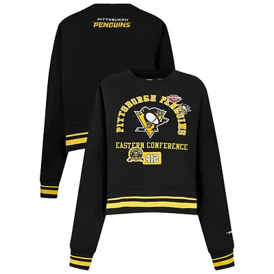 Sweat-shirt court Pro Standard noir pour femme avec code régional des Penguins de Pittsburgh