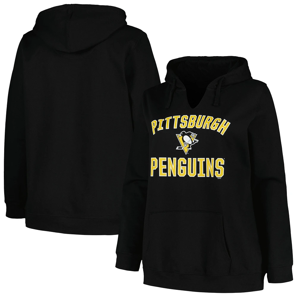 Women's Profile Black Pittsburgh Penguins Plus Arch Over Logo Pullover Hoodie