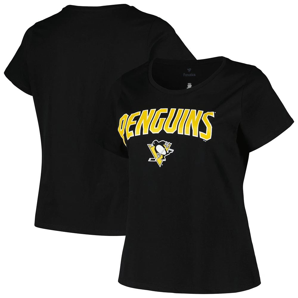 T-shirt noir avec logo en forme d'arc de taille grande pour femmes des Penguins Pittsburgh