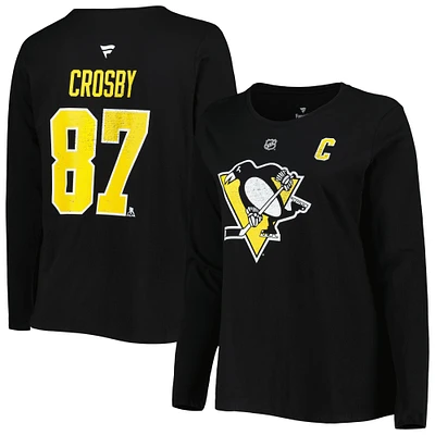 Women's Profile Sidney Crosby Black Pittsburgh Penguins Plus Distressed Printed Name & Number Long Sleeve T-Shirt