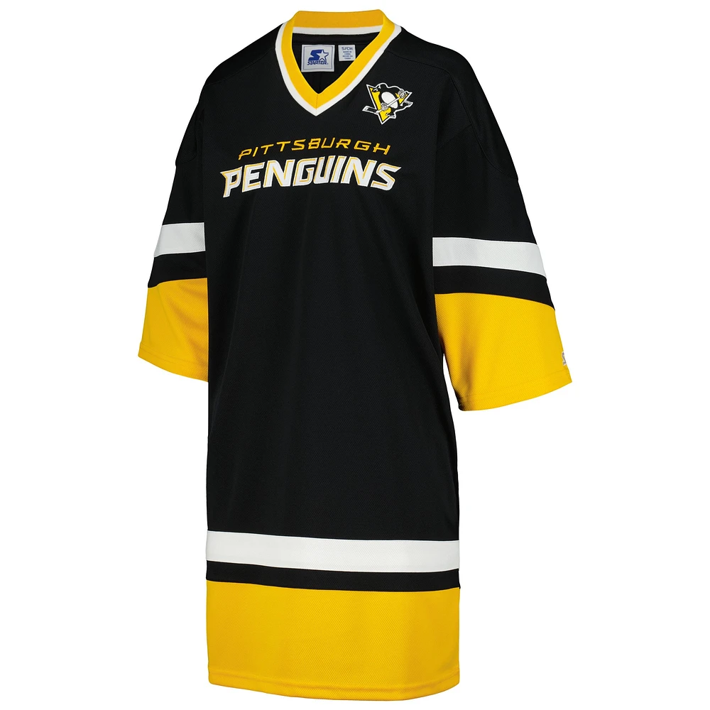 Women's Starter Black Pittsburgh Penguins Hurry-Up Offense Boxy V-Neck Half-Sleeve Sneaker Dress