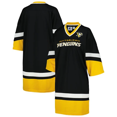 Robe sneaker à manches mi-longues et col en V Starter noire pour femmes des Penguins de Pittsburgh Hurry-Up Offense