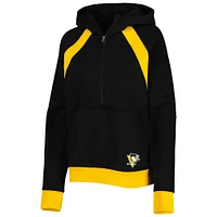 Sweat à capuche demi-zippé Starter noir Pittsburgh Penguins Wishbone pour femmes