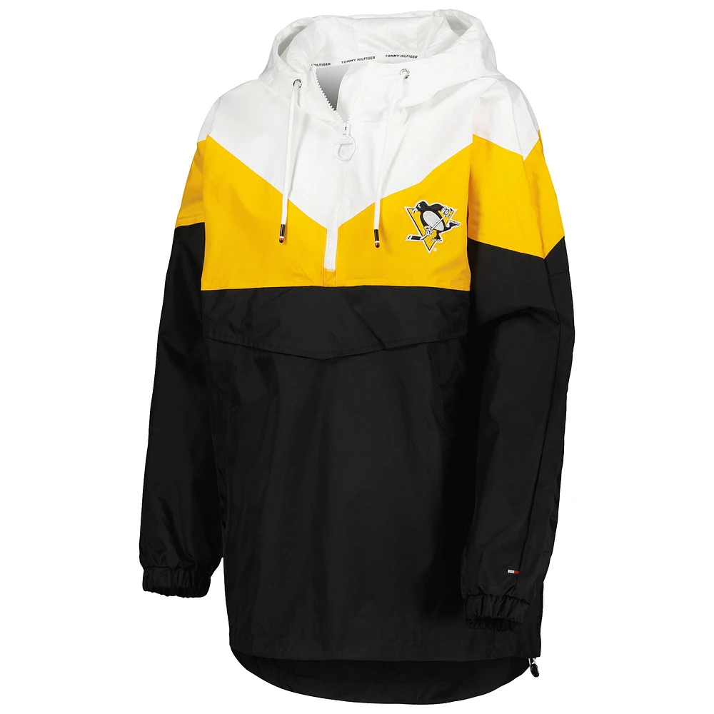 Women's Tommy Hilfiger Black/Gold Pittsburgh Penguins Staci Half-Zip Windbreaker Jacket