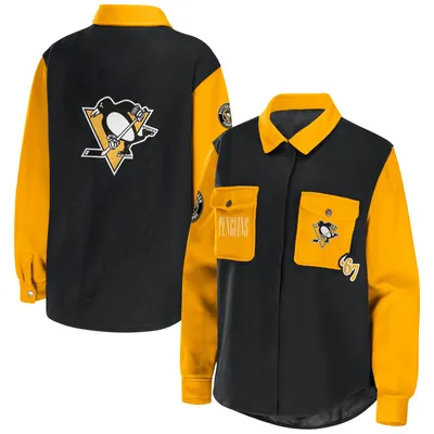 Pittsburgh Penguins WEAR by Erin Andrews Women's Colorblock Button-Up Shirt Jacket - Black/Gold