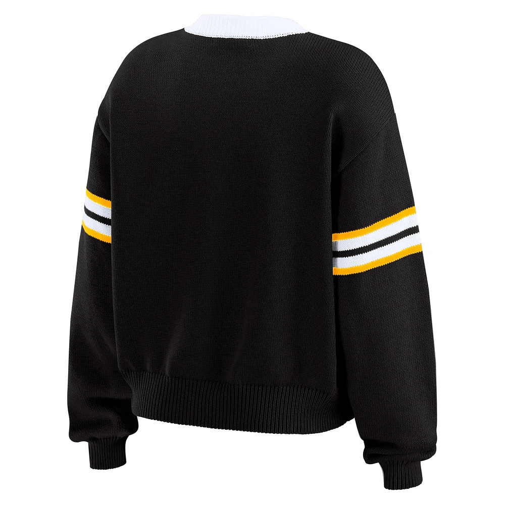 Women's WEAR by Erin Andrews  Black Pittsburgh Penguins Cropped Lace-Up Sweater