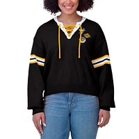 Women's WEAR by Erin Andrews  Black Pittsburgh Penguins Cropped Lace-Up Sweater