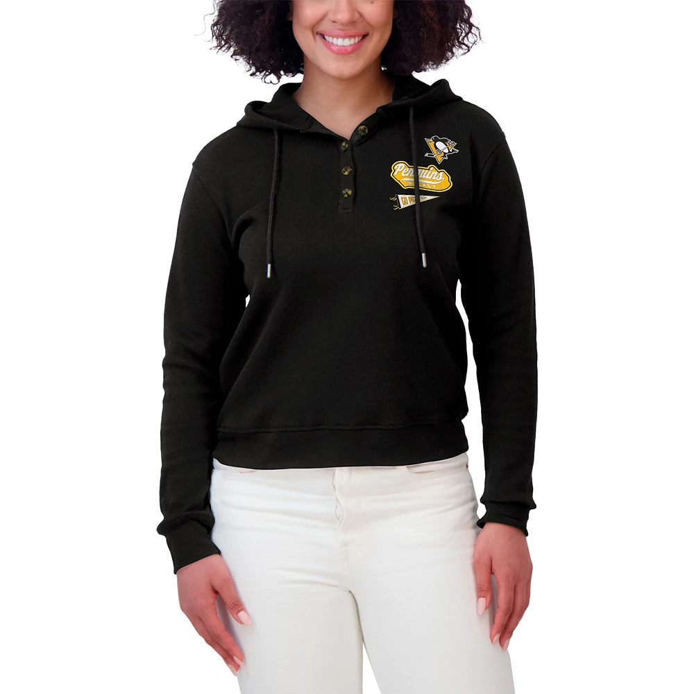 Women's WEAR by Erin Andrews  Black Pittsburgh Penguins Waffle-Knit Pullover Hoodie