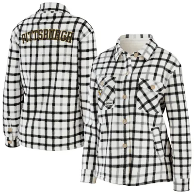 Pittsburgh Penguins WEAR by Erin Andrews Women's Plaid Button-Up Shirt Jacket - Oatmeal