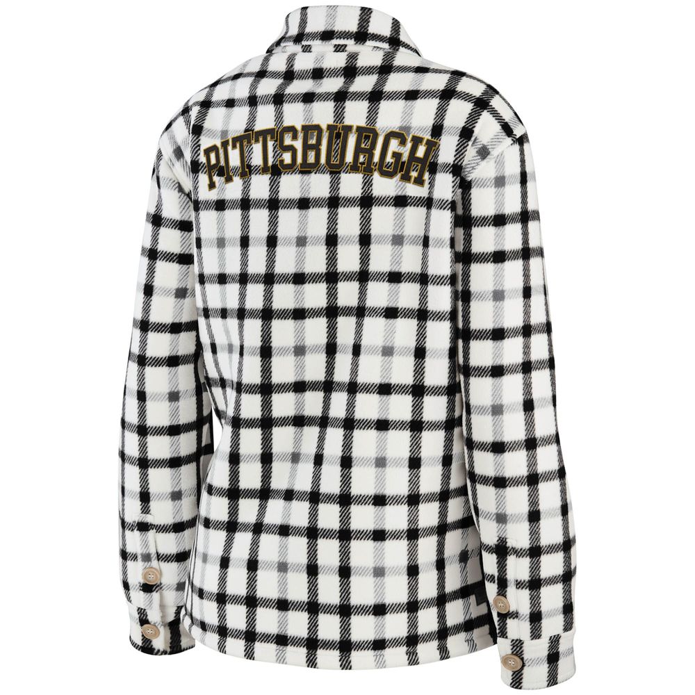 Women's WEAR by Erin Andrews Oatmeal Pittsburgh Penguins Plaid Button-Up Shirt Jacket