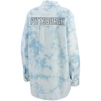 Women's WEAR by Erin Andrews White Pittsburgh Penguins Oversized Tie-Dye Button-Up Denim Shirt