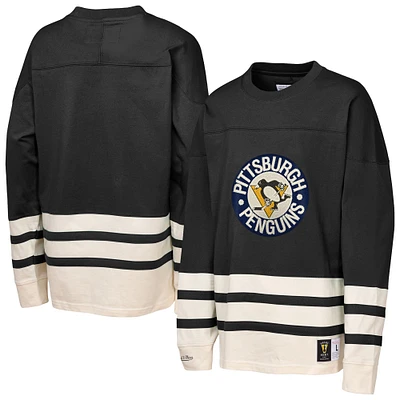 Youth Mitchell & Ness  Black Pittsburgh Penguins Chainstitch Heavyweight Long Sleeve Top